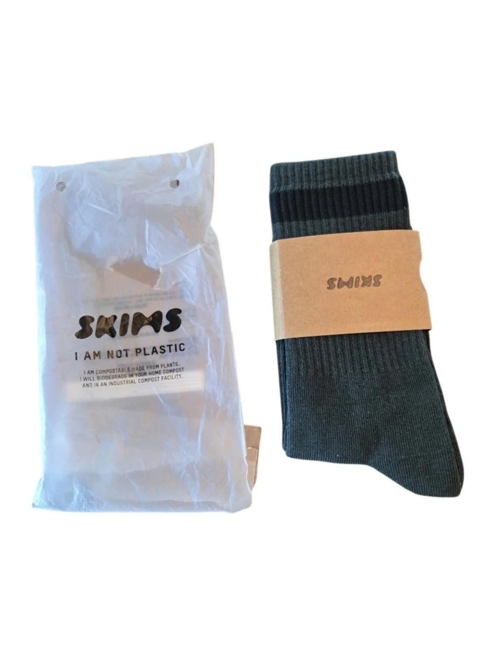 NWT SKIMS Women's Sport Crew Socks One Pair Dark Green Spruce Small